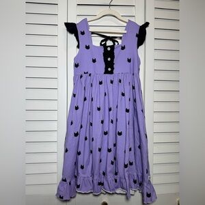 Madison Grace Kids Purple & Black Cat Pattern Ruffle Dress Size 12